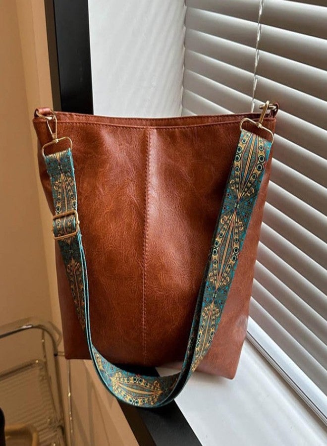 CALFOVERA Hobo Crossbody Bag for Women Vegan PU Leather Shoulder Purses Brown Stylish Wide Guitar Strap Tote Bucket Bag with Zipper for Working, Shopping, Traveling, Daily Use, Gifts - Image 3